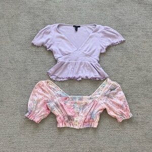 Women’s Crop Top Blouse Bundle Pastel Puff Sleeve Coquette Spring Summer Ruffle
